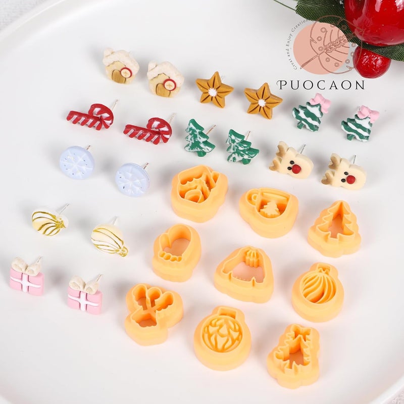 Puocaon Christmas Polymer Clay Cutters - 23 Pcs Christmas Stuff Polymer Clay Cutters for Jewelry Earrings Xmas Tree Ornament Bow Santa Claus Bell Deer Swirl Candy Cane - Image 5